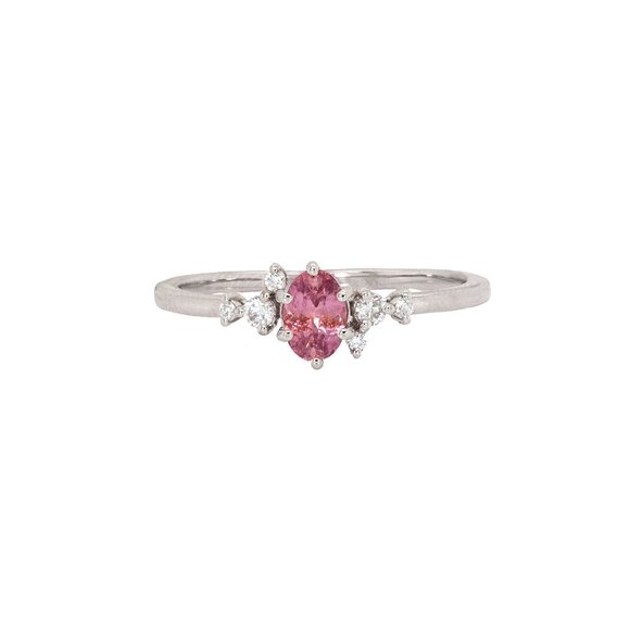 Natural Padparadscha Sapphire Ring in 14K White Gold with Diamonds - Picture 1 of 8